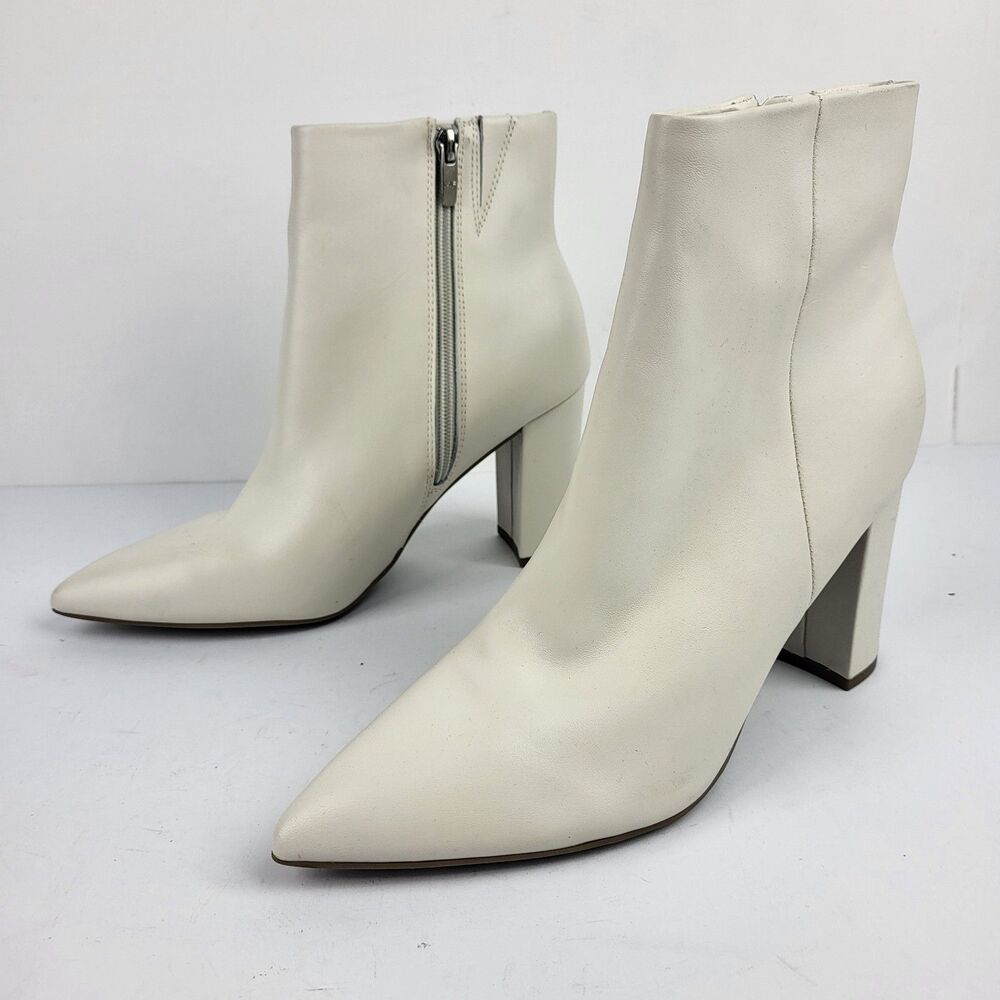Marc Fisher Women's White Glorena Block Heel Leather Booties Size 9.5M